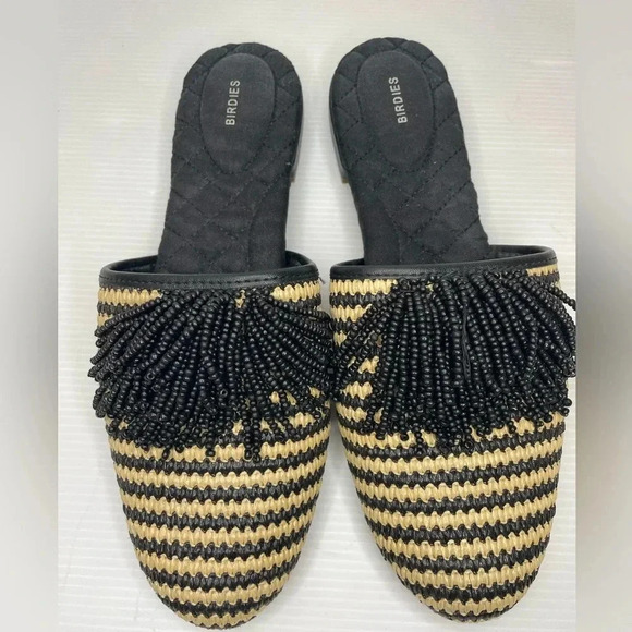 Birdies Shoes - BIRDIES Spice Market Songbird Slides Faux Raffia Beaded Fringe Trim Size 8.5